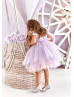 Purple Satin Tulle Corset Back Short Flower Girl Dress